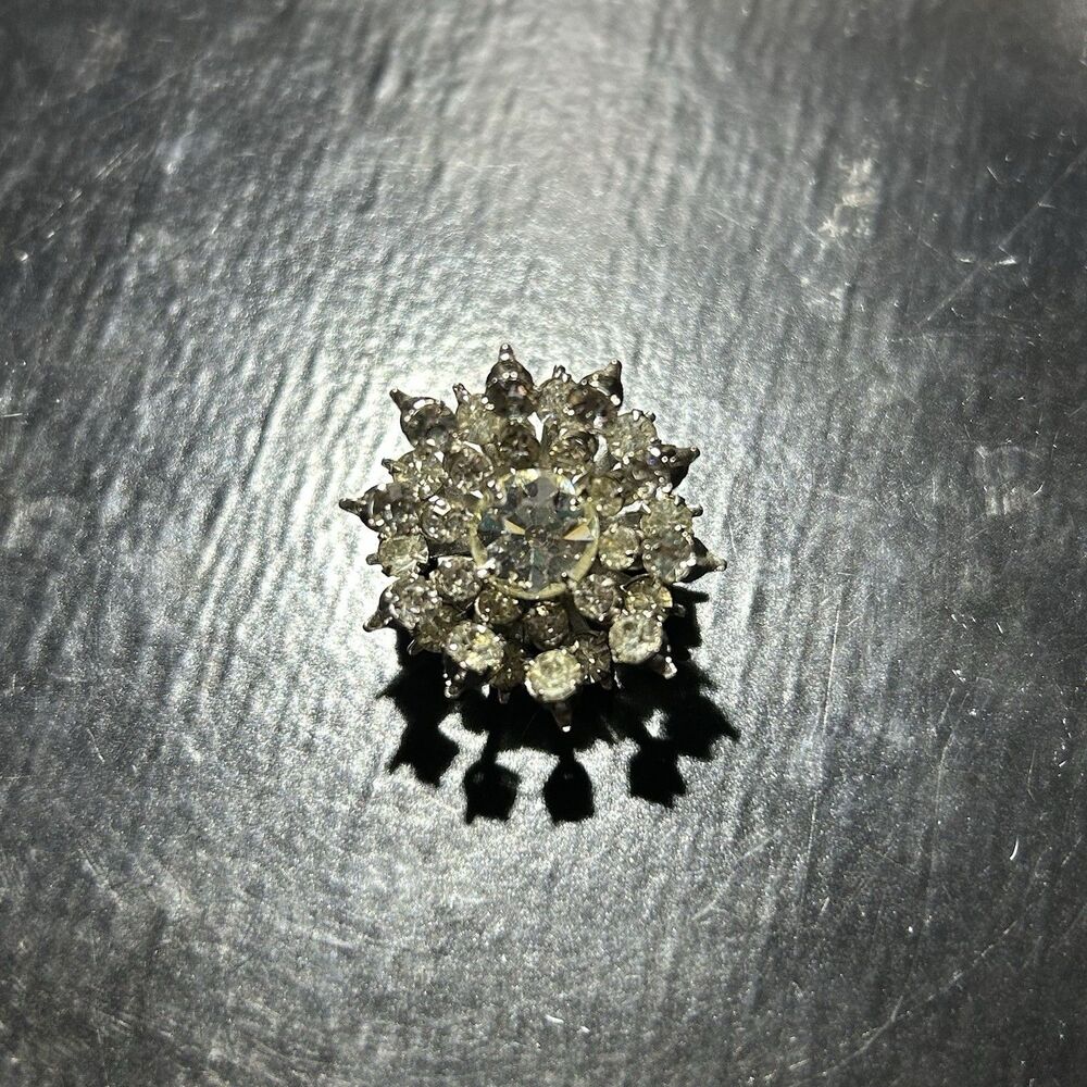 Vintage Holiday Sparkle Diamond Rhinestone Snowflake Atomic Starburst Brooch Pin